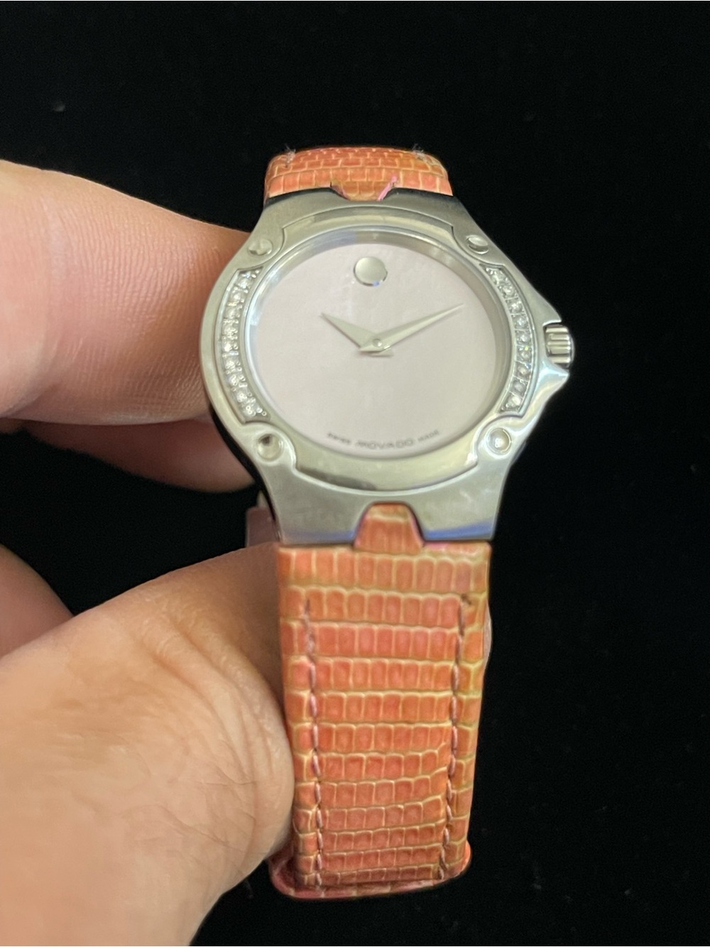 Ladies Movado SE Sports Edition Pink Dial Diamond Stainless Steel Watch 29mm